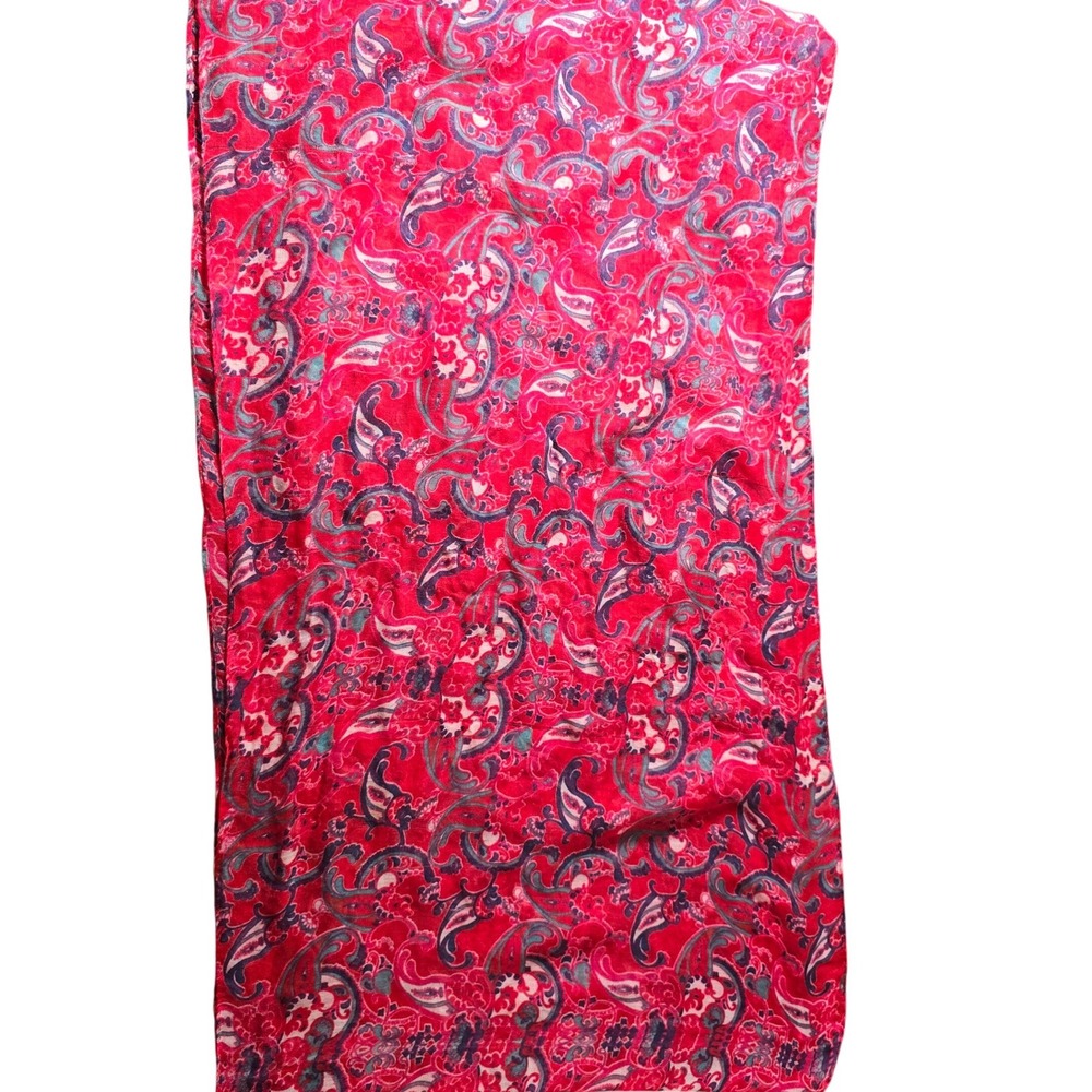 Infinity Scarf Hanky Wrap Red Blue Paisley Lightweight Beach Cover Up 35"x19"